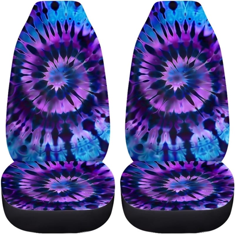 Howilath Purple Swirl Tie Dye Car Seat Cover Set of 2 Seat Accessories Interior Decor Anti-Slip Front Protector Cushion Covers Fit SUV Sedan Truck - Image 3